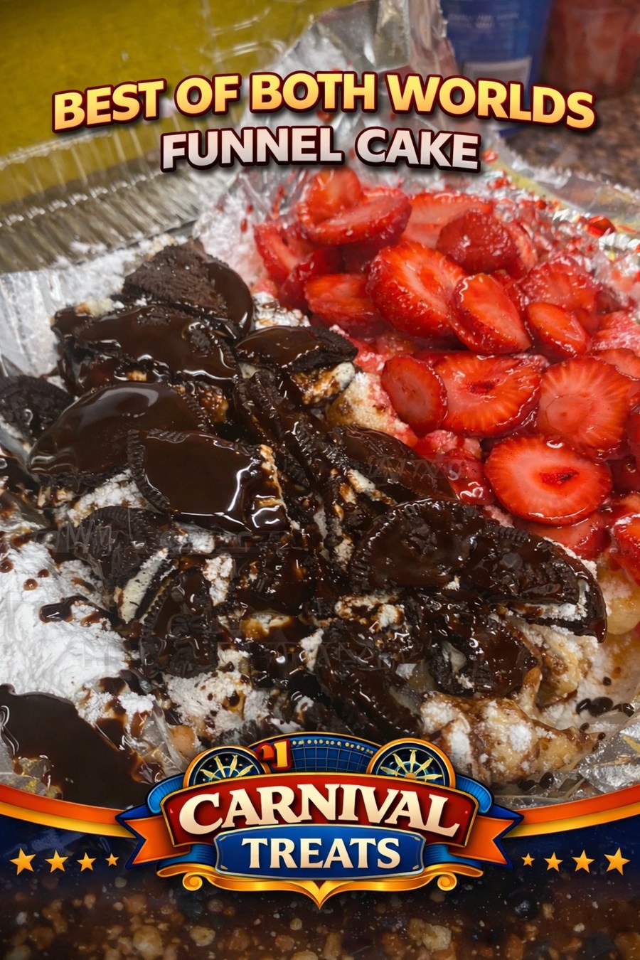 Best of Both Worlds Funnel Cake — Carnival Treats branded food photo