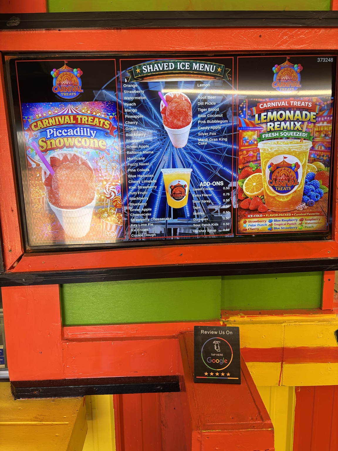 Shaved ice and lemonade displays